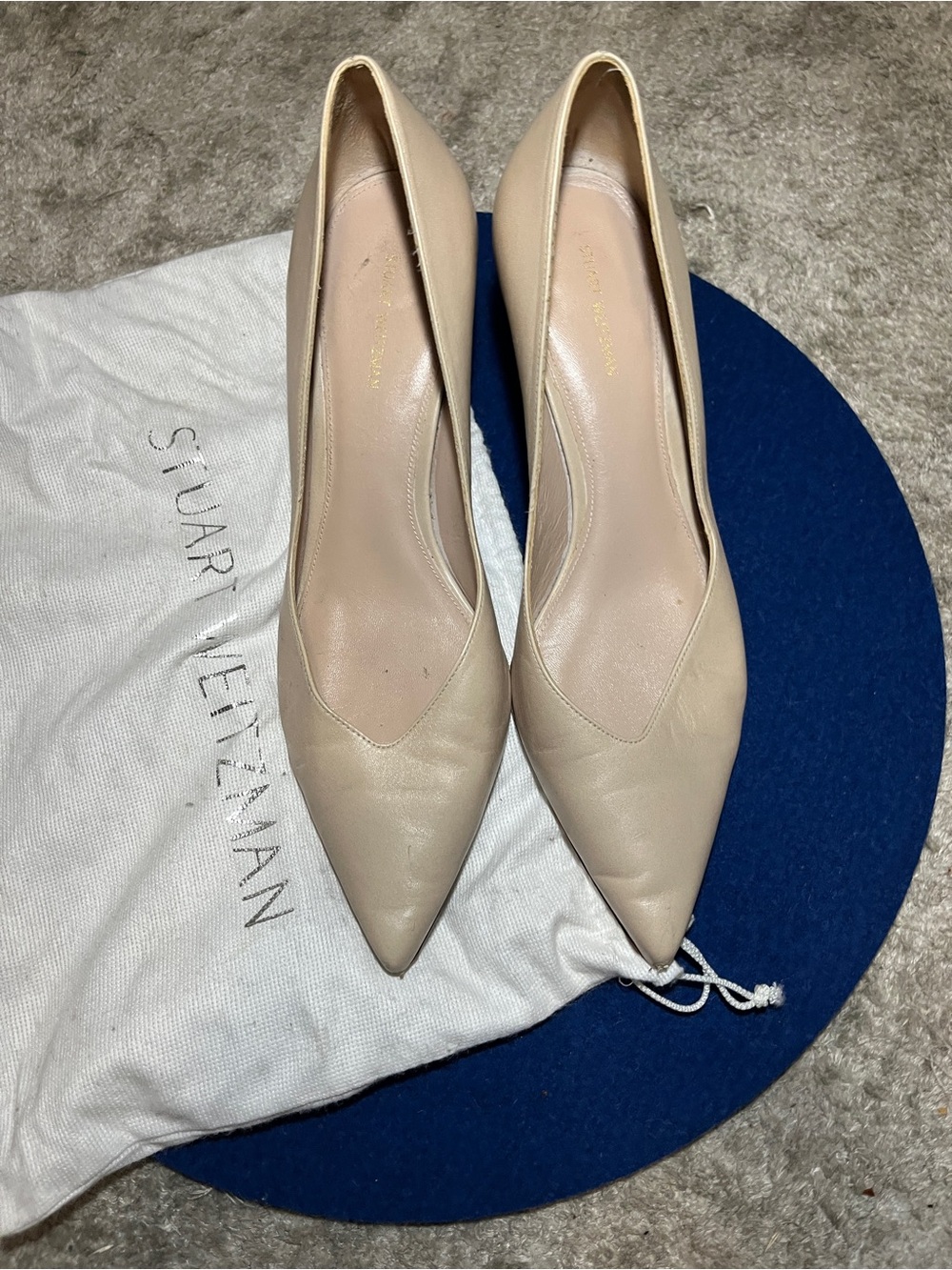Stuart Weitzman Beige Pointed-Toe Leather Pumps